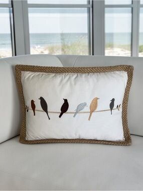 DOMAIN Cotton Jute Embroidered Bird
Accent Pillow Duck Feather Insert 14x21